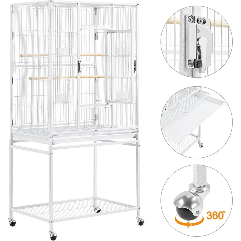 54" Large Flight Bird Cage for Parrots, Macaws, Cockatiels, Sun Parakeets, Lovebirds, Green Cheek Conures Solution
