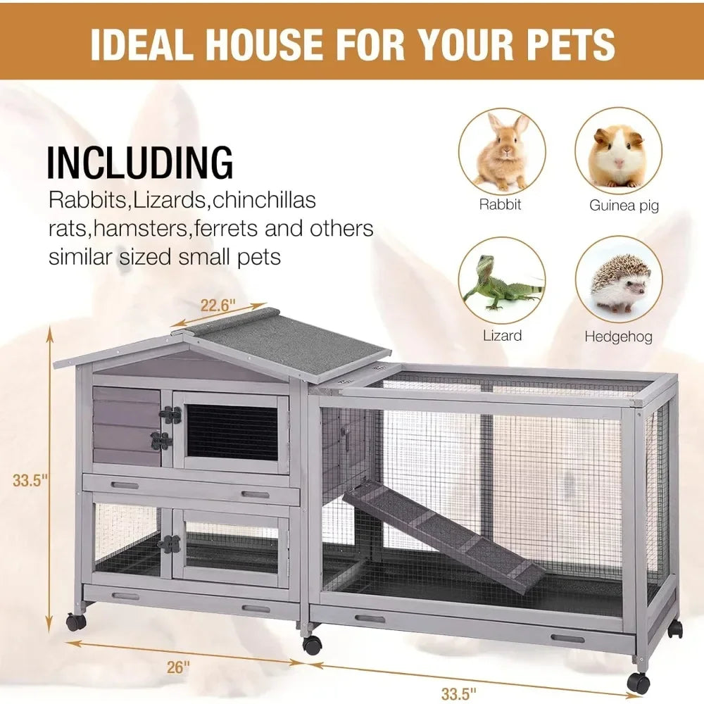 Bunny Cage Indoor Outdoor Rabbit Hutch with Waterproof Roof and Easy Clean Tray