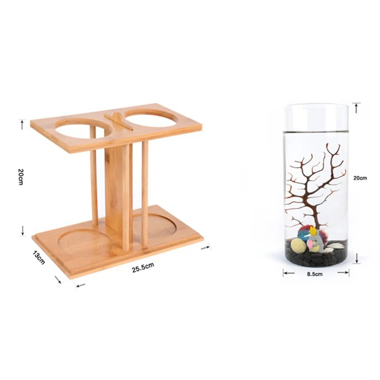 Mini Glass Betta Fish Tank with Bamboo Base for Stylish Desktop Decor