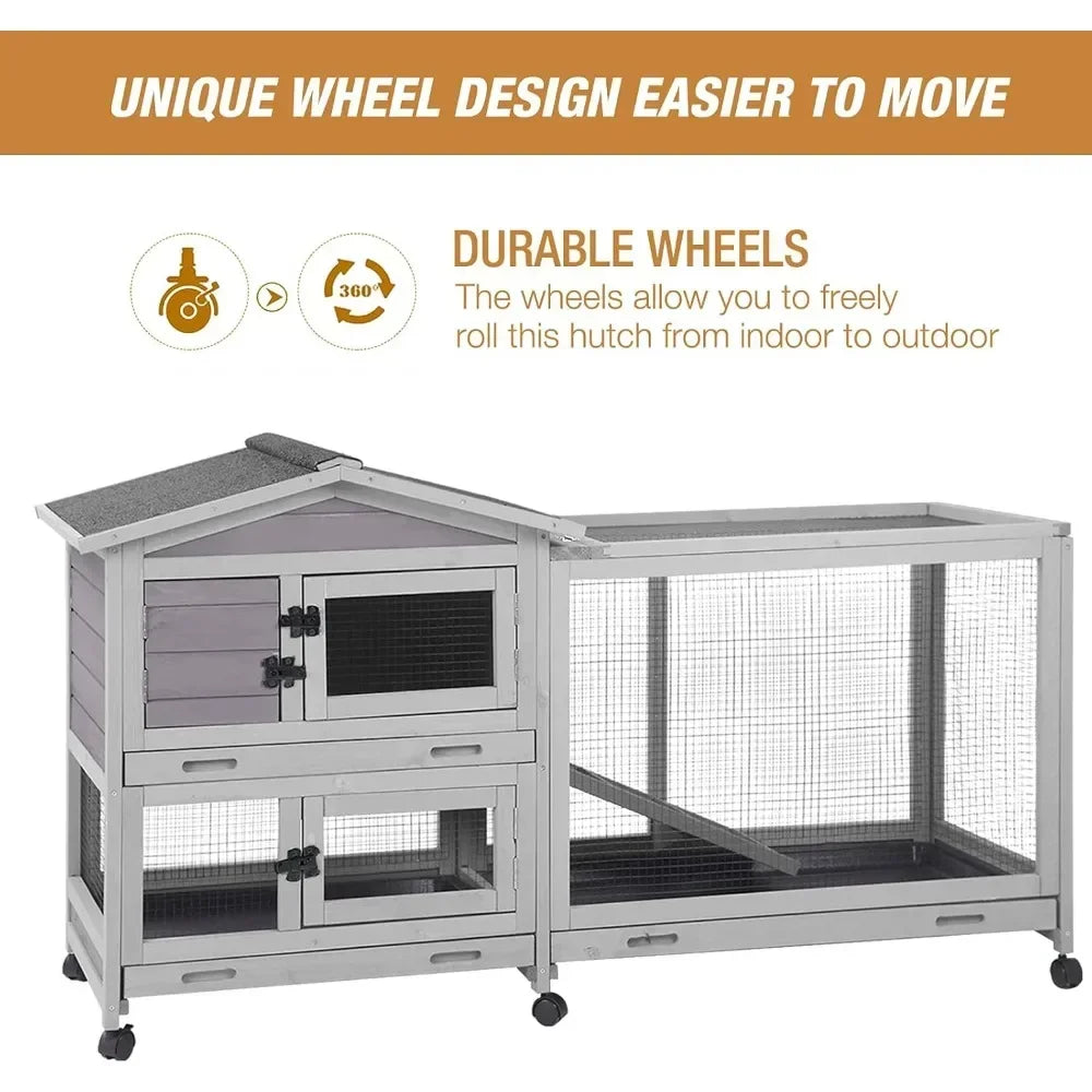 Bunny Cage Indoor Outdoor Rabbit Hutch with Waterproof Roof and Easy Clean Tray