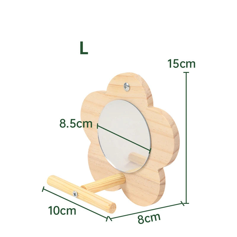 Bird Mirror Wooden Interactive Play Toy With Perch For Small Parrots And Budgies