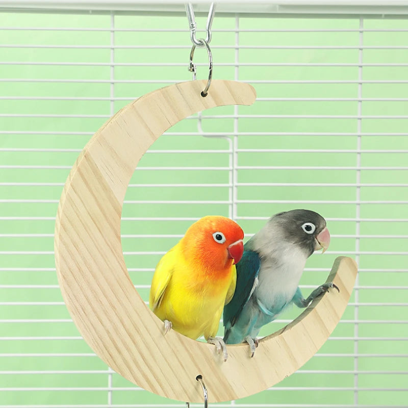 Bird Mirror Wooden Interactive Play Toy With Perch For Small Parrots And Budgies