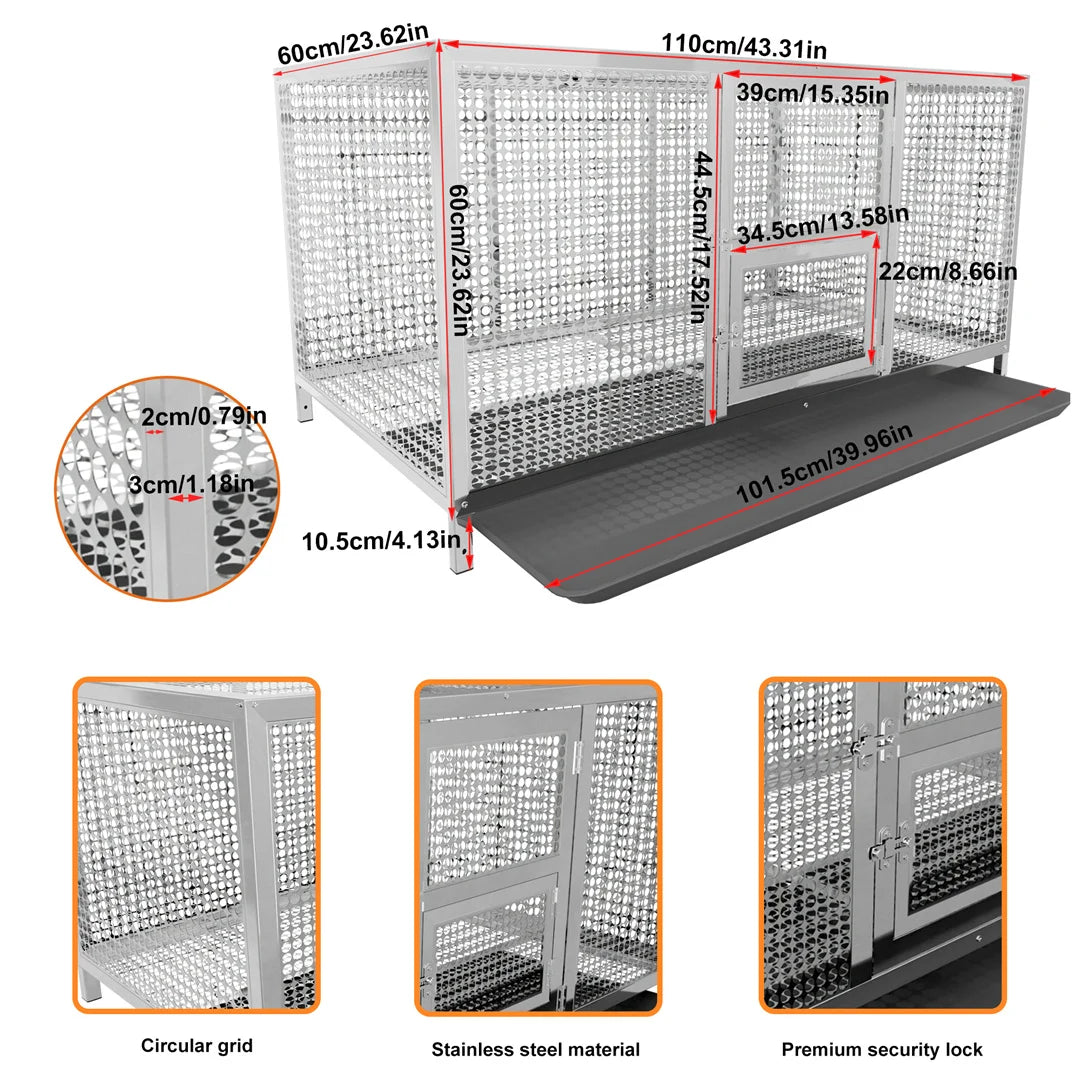 Heavy Duty Stainless Steel Chicken Coop and Dog Cage with Waterproof Cover