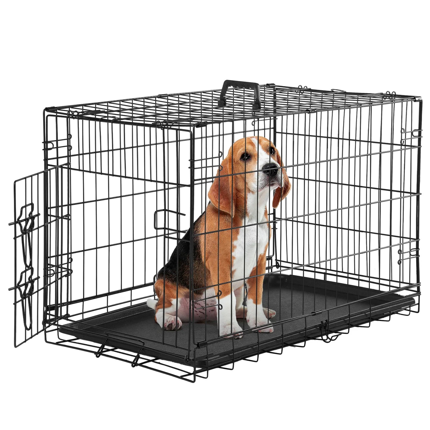 JHK 30 Inch Folding Single Door Wire Dog Cage With Leak Proof Pan For Indoor Outdoor