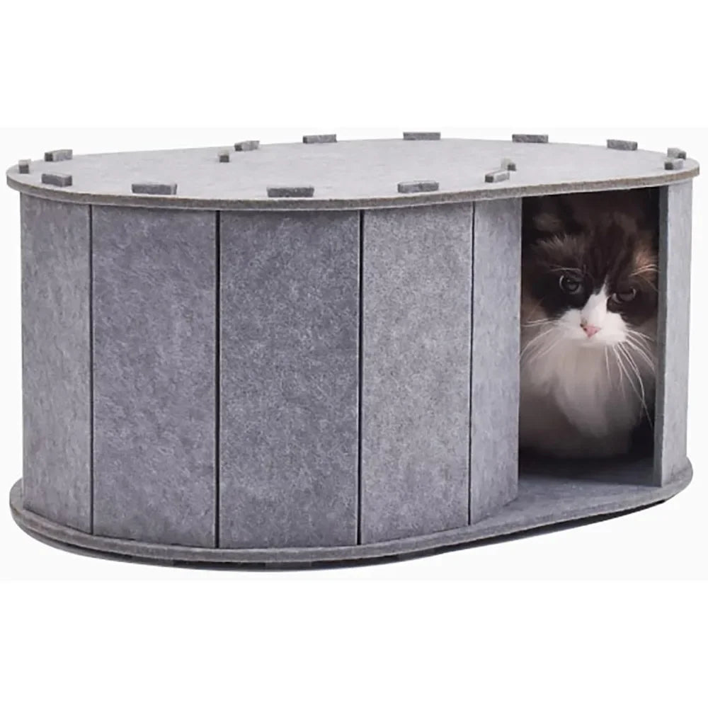 Cat Tunnel Bed for Indoor Cats - Peekaboo Cat Cave with S-Shaped Maze, Multi-Exit Felt Scratching Tunnel & Cozy Hideaway,