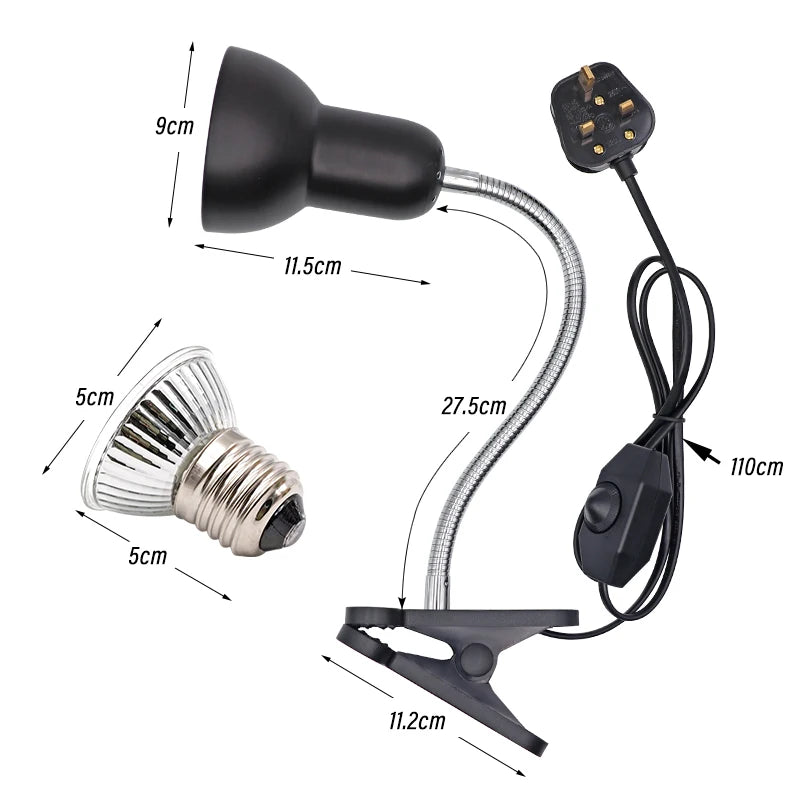 UVA+UVB 3.0 Reptile Lamp Holder Set with Clip-on Thermometer Hygrometer Lizard Turtle Tortoises Basking Heating Bulb 220V
