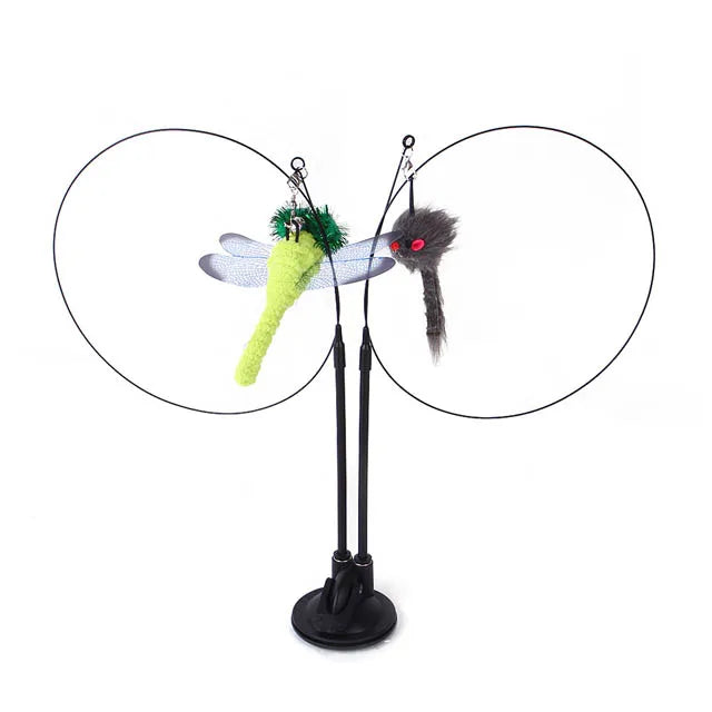 Funny Cat Toys Double Headed Suction Cup Cat Teaser Stick Removable Handheld Cat Interactive Toy Mouse Feather Bell Pet Supplies