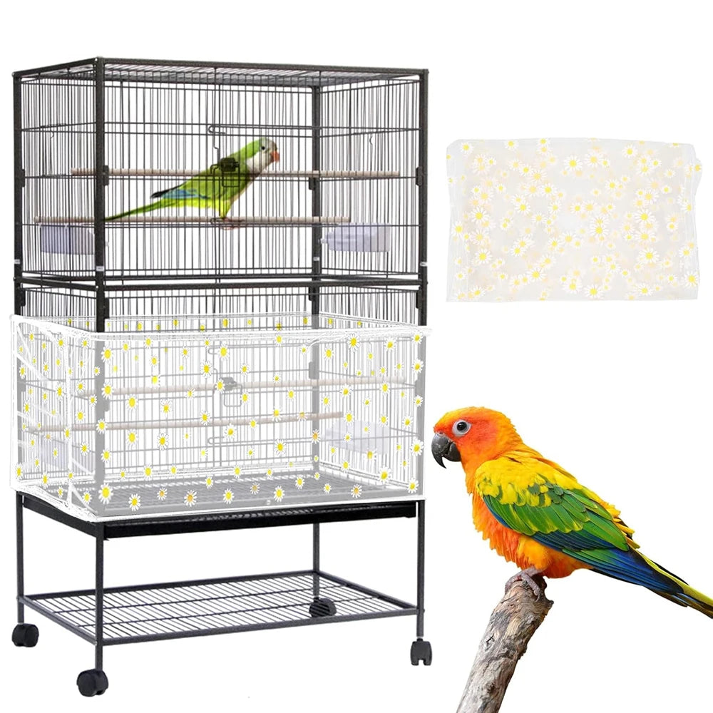 Adjustable Bird Cage Net Cover Soft Skirt Guard for Round and Square Cages