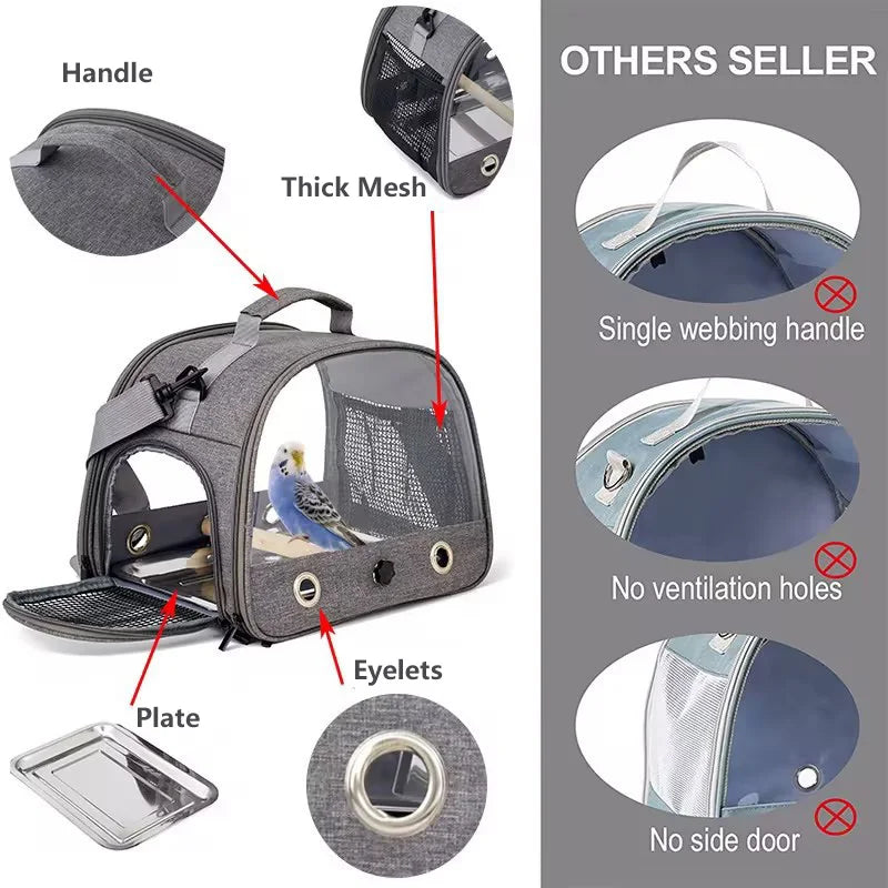 Portable Bird Travel Carrier With Stainless Steel Tray For Small Pets