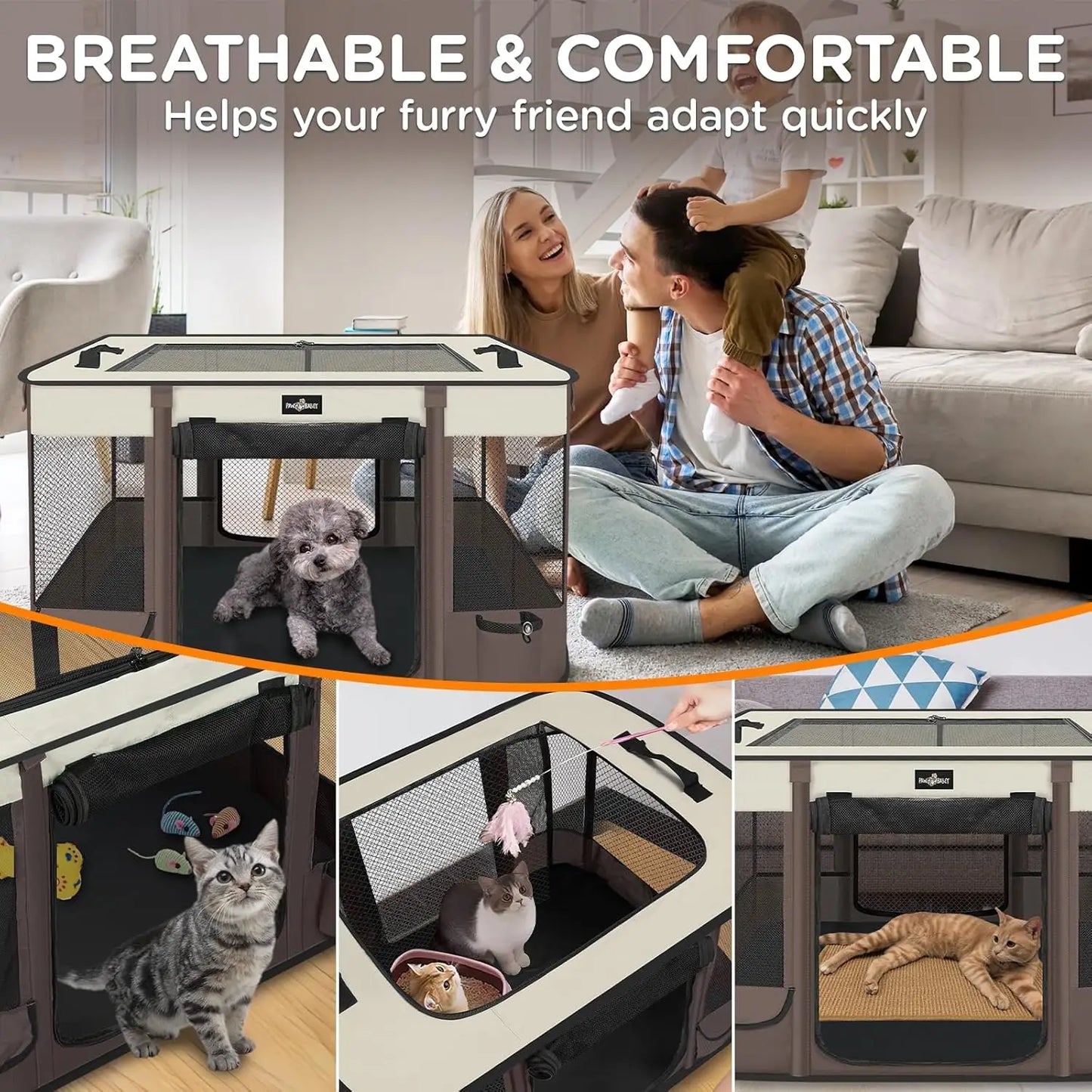 Foldable Waterproof Pet Playpen With Retractable Shade For Small Dogs And Cats