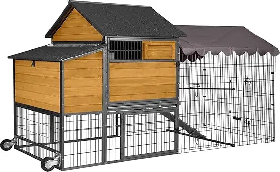 Chicken Coop 85" Super Large Mobile Chicken House with Strong Iron Frame Outdoor Poultry Cage with Nesting Box, Duck Coop,Water