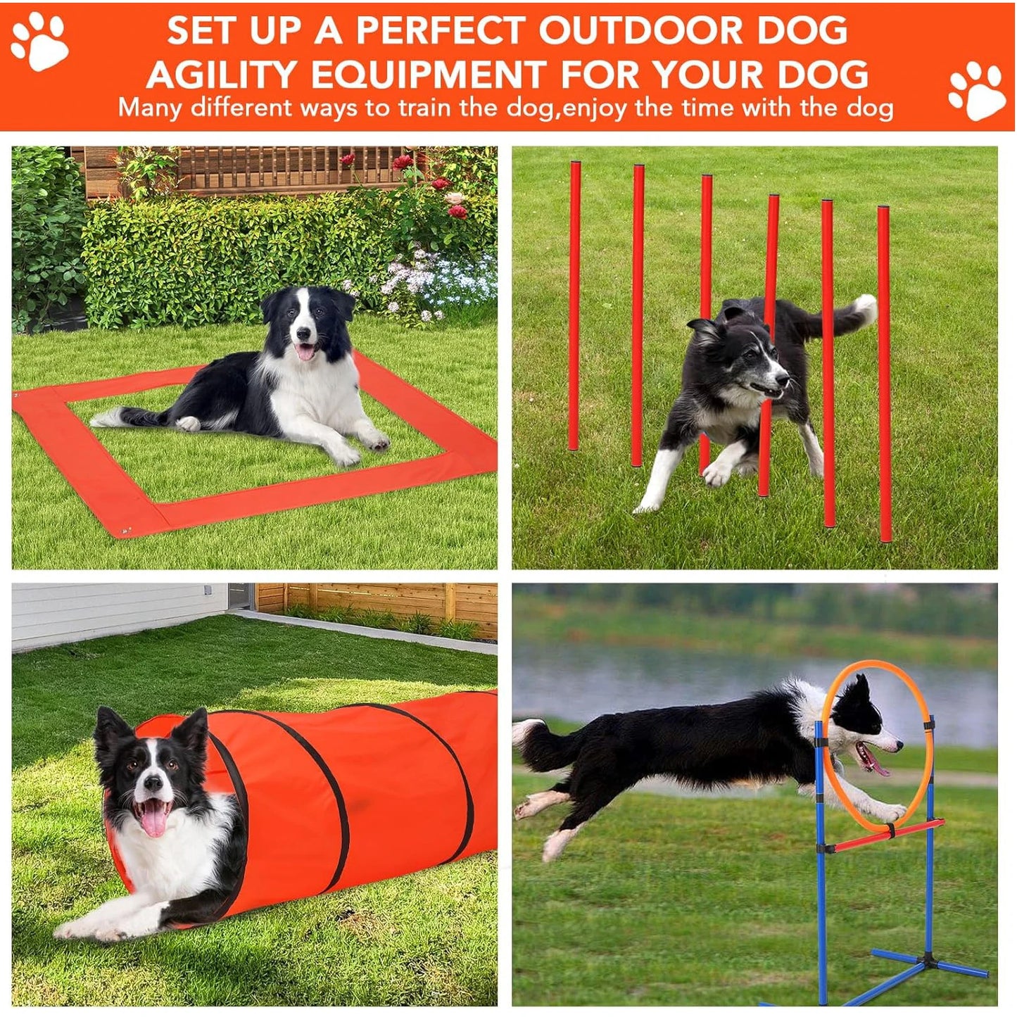 87 Piece Dog Agility Training Equipment Set with Tunnel Hurdles and Weave Poles