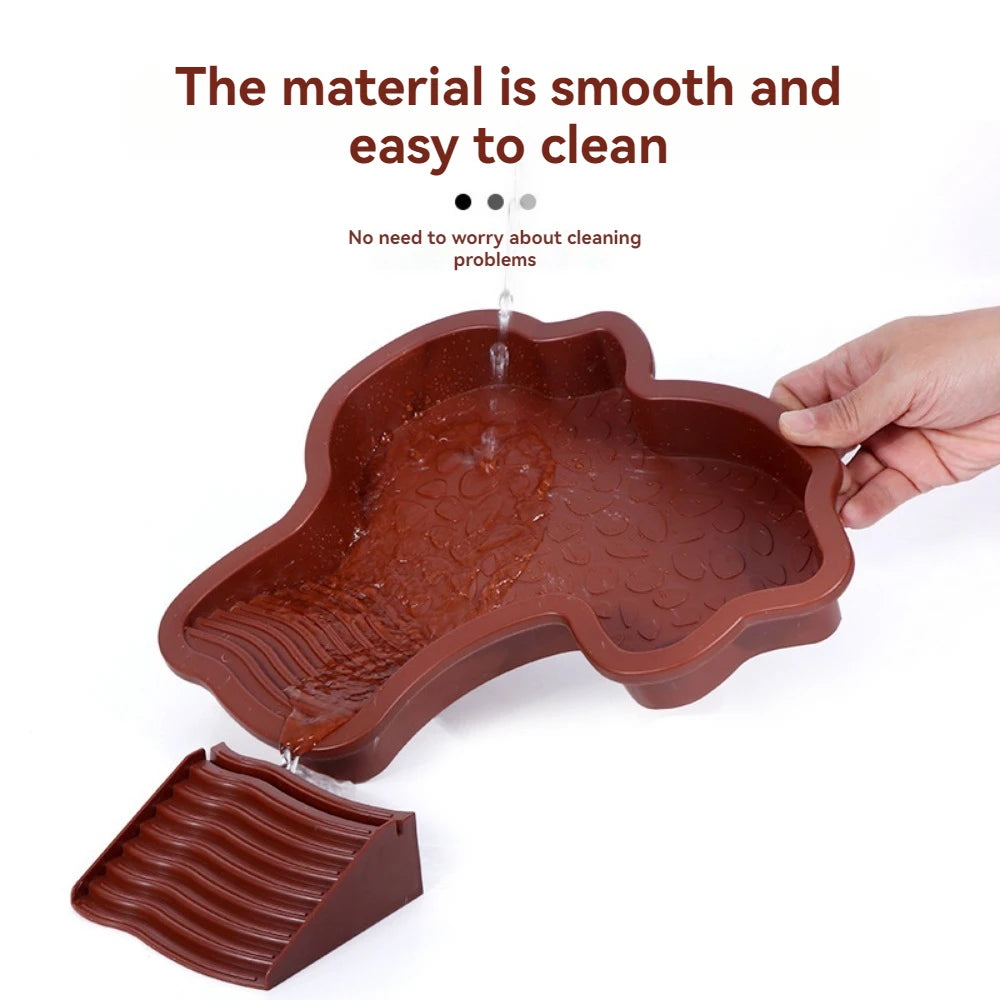 Reptile Bathing Pool Reptile Feeding Dish Water Bowl with Ramp Aquarium Ornament for Snake, Turtle, Bearded Dragon, Lizard Bath