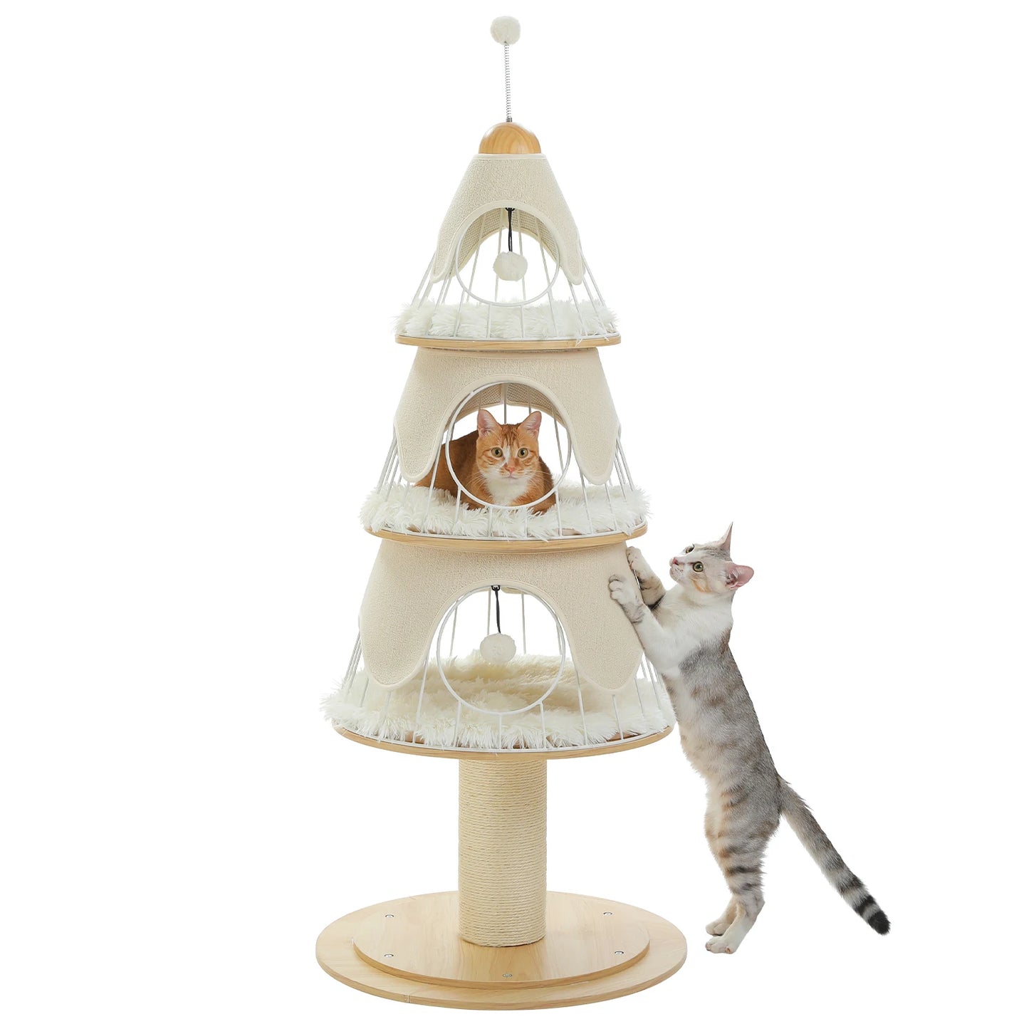 PAWZ Road Christmas Multi Level Cat Tree Tower With 3 Cozy Condos And Pompoms