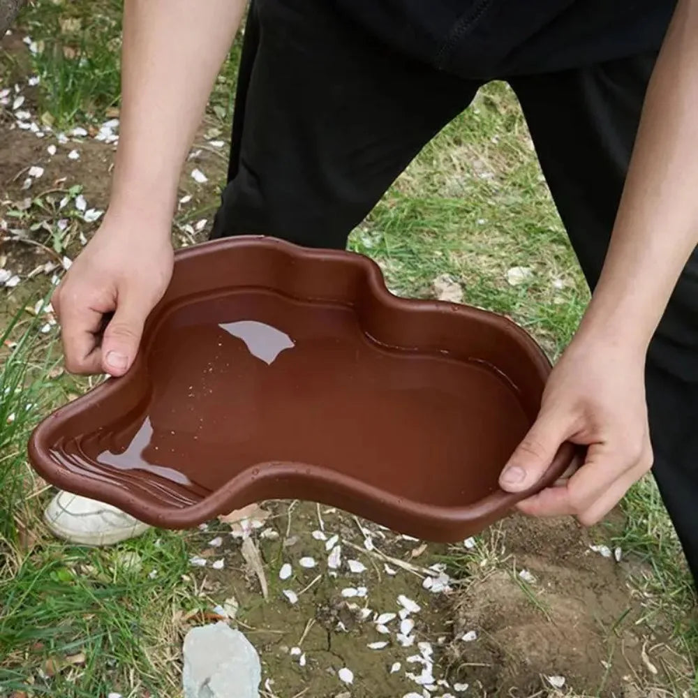 Reptile Bathing Pool Reptile Feeding Dish Water Bowl with Ramp Aquarium Ornament for Snake, Turtle, Bearded Dragon, Lizard Bath