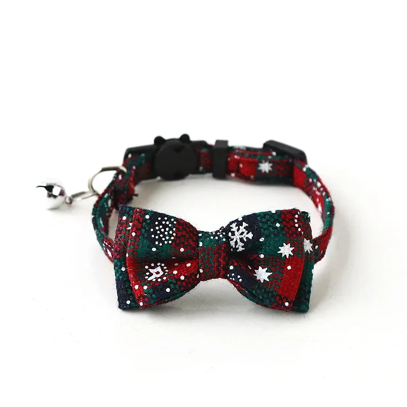 Christmas Bowknot Plaid Bell Collar for Cats and Small Dogs Adjustable Breakaway
