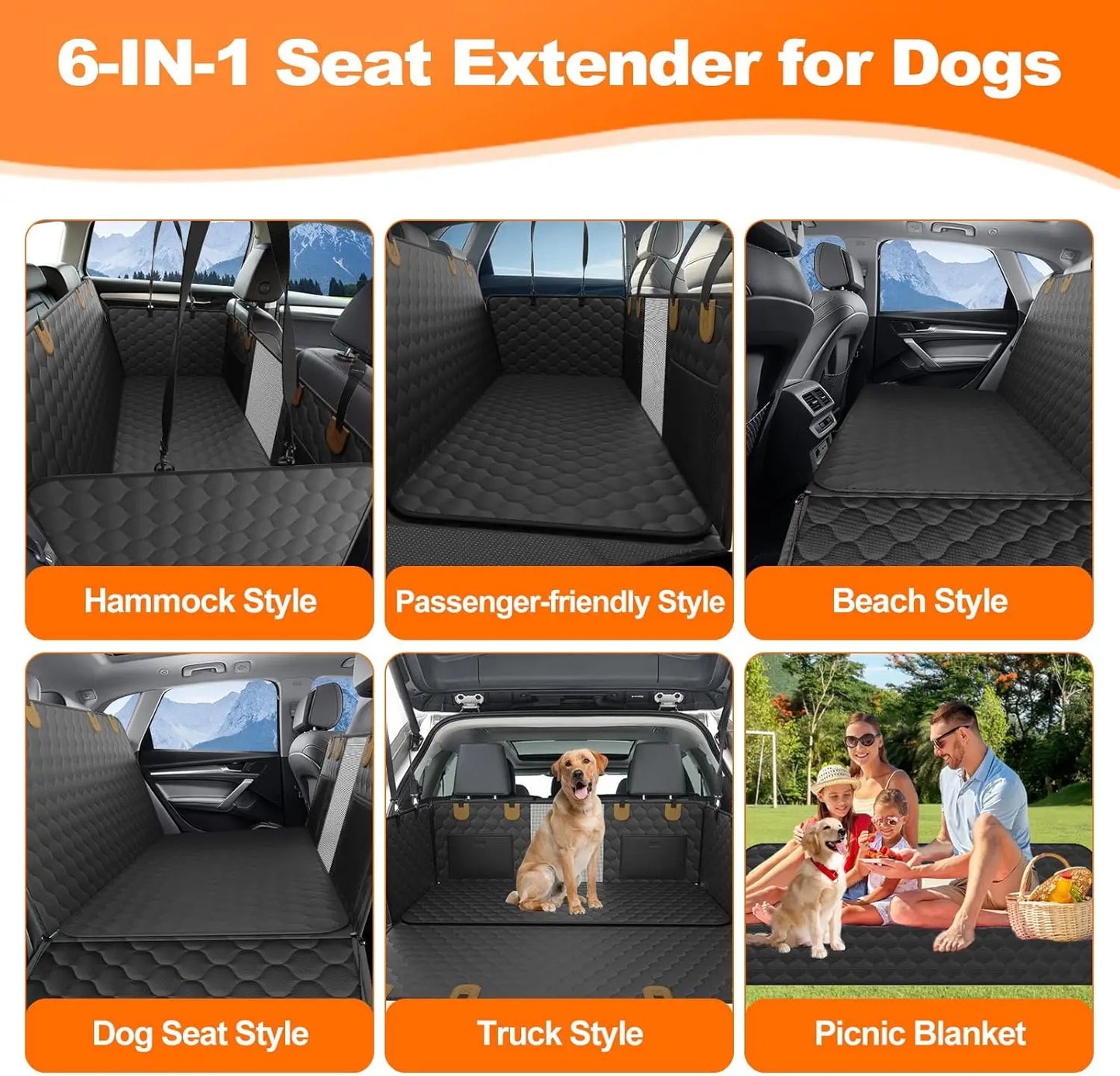Waterproof Foldable Dog Car Seat Hammock Rear Seat Protector for Pets