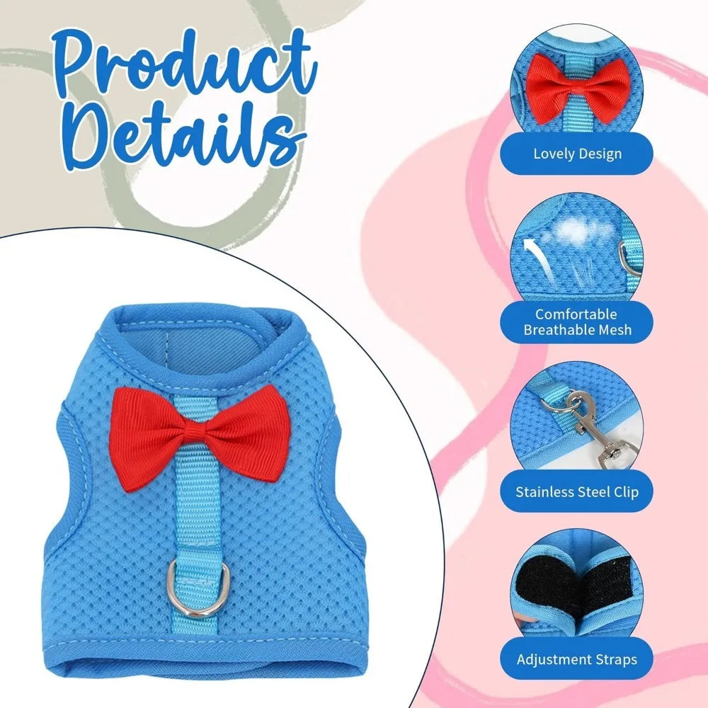 Bunny Harness and Leash Set with Cute Bow for Rabbits Kittens and Puppies