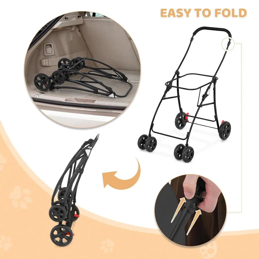 Double Dog Stroller With 2 Detachable Carrier Bags 4 Wheel Folding Travel Cart