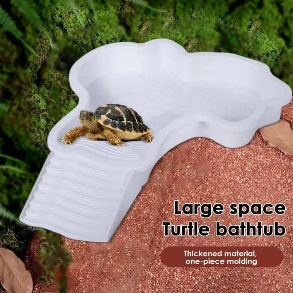 Reptile Bathing Pool Reptile Feeding Dish Water Bowl with Ramp Aquarium Ornament for Snake, Turtle, Bearded Dragon, Lizard Bath