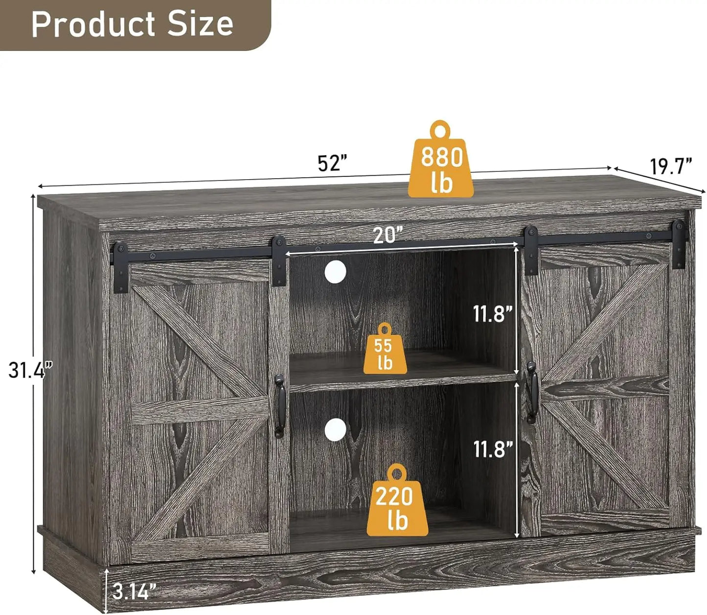 Farmhouse 55-75 Gallon Fish Tank Stand with Power Outlet and Sliding Barn Door
