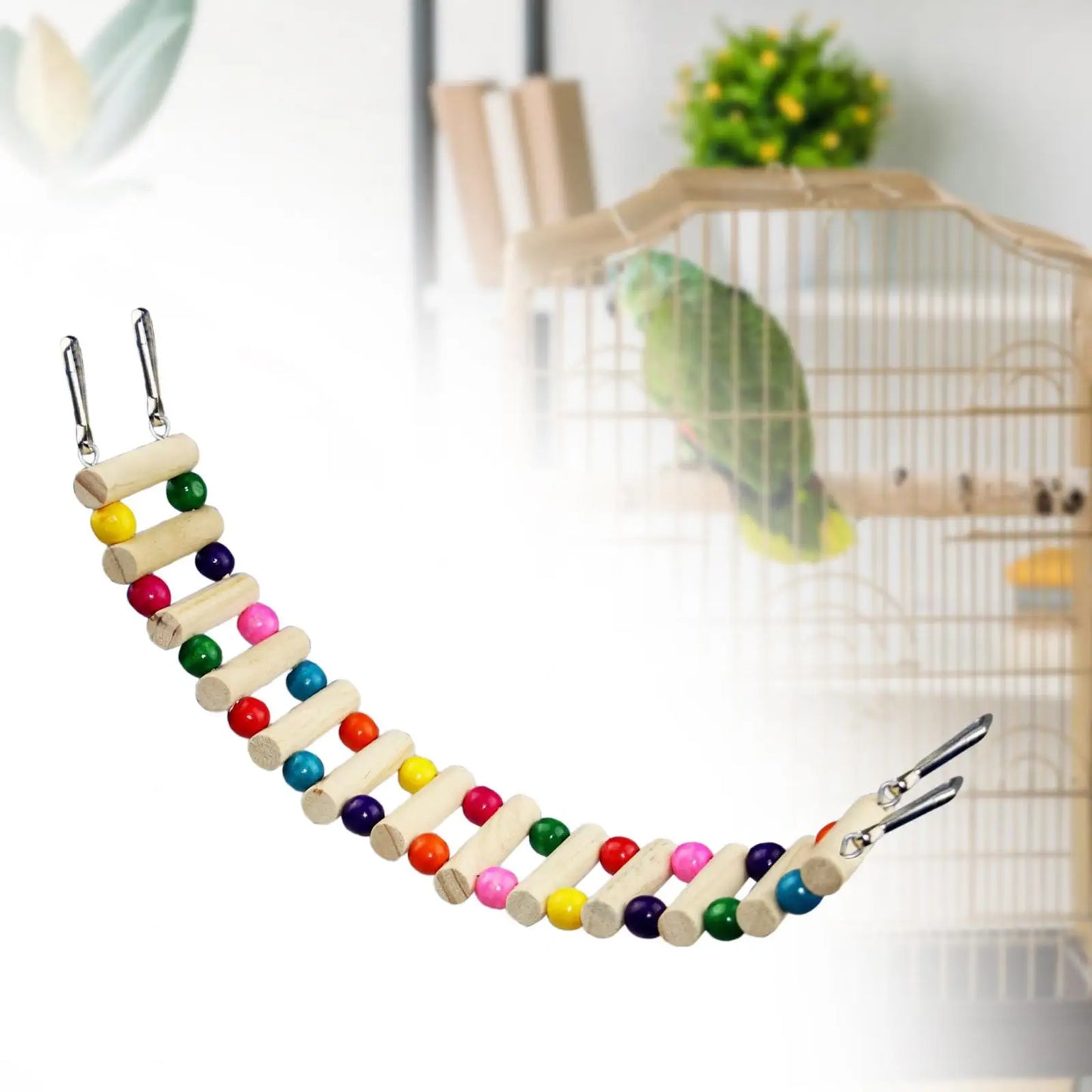 Wooden Bird Ladder Perch Stand Toy for Finches Budgies and Canaries
