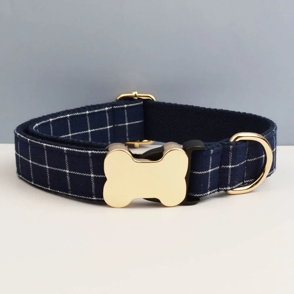 Custom Logo Plaid Dog Collar Personalized Cotton Padded Comfort
