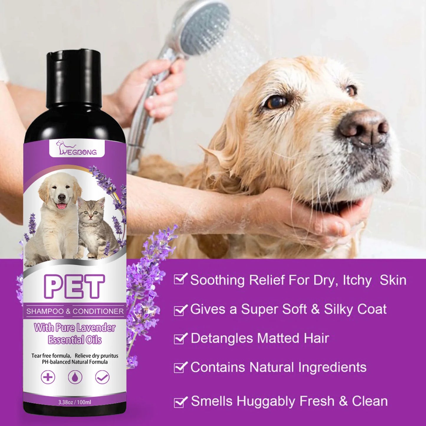 Pet Shampoo for Dogs Flea Killer Softening Itch Relief pH Balanced Moisturizing
