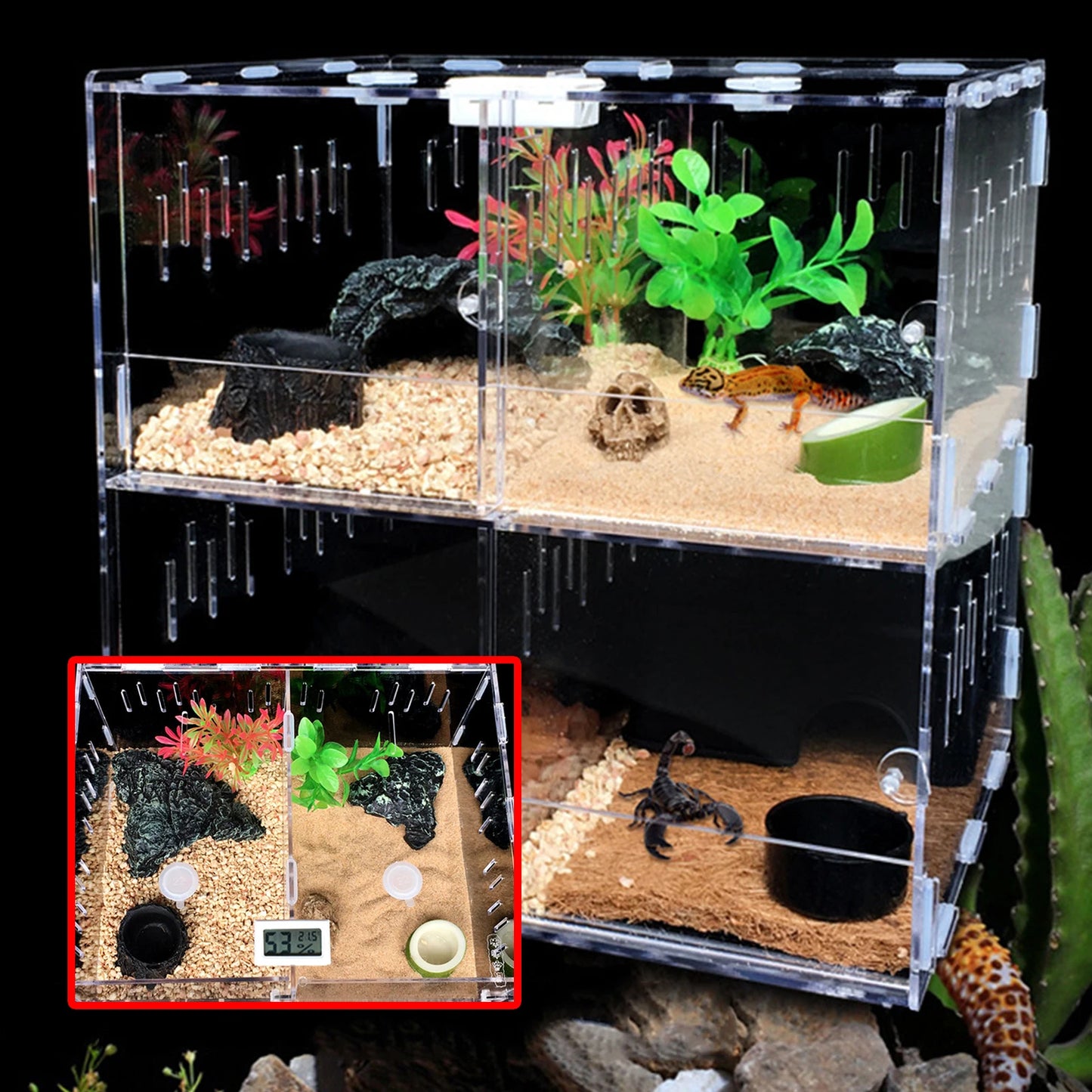 Acrylic Pet Breeding Box for Reptiles and Insects with 4 Grids