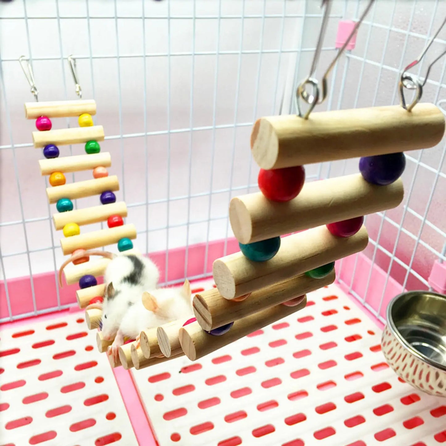 Wooden Bird Ladder Perch Stand Toy for Finches Budgies and Canaries