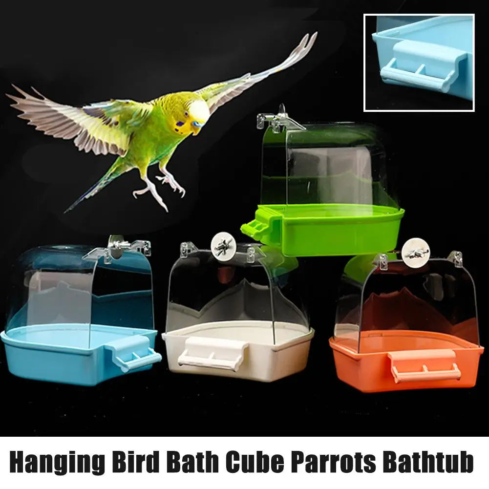 Hanging Bird Bath Cube Parrots Bathtub Bath Shower Box Cage Accessory For Little Bird Canary Budgerigar Cockatiel Lovebird