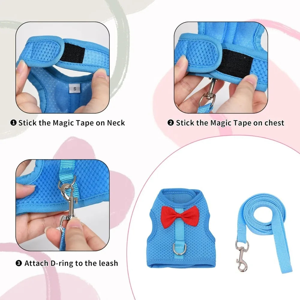 Bunny Harness and Leash Set with Cute Bow for Rabbits Kittens and Puppies