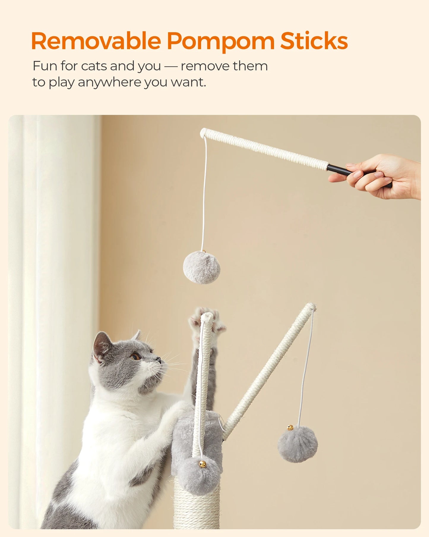 Feandrea 46.5 Inch Cat Tree Multi Level Plush Condo with Scratching Post and Ramp