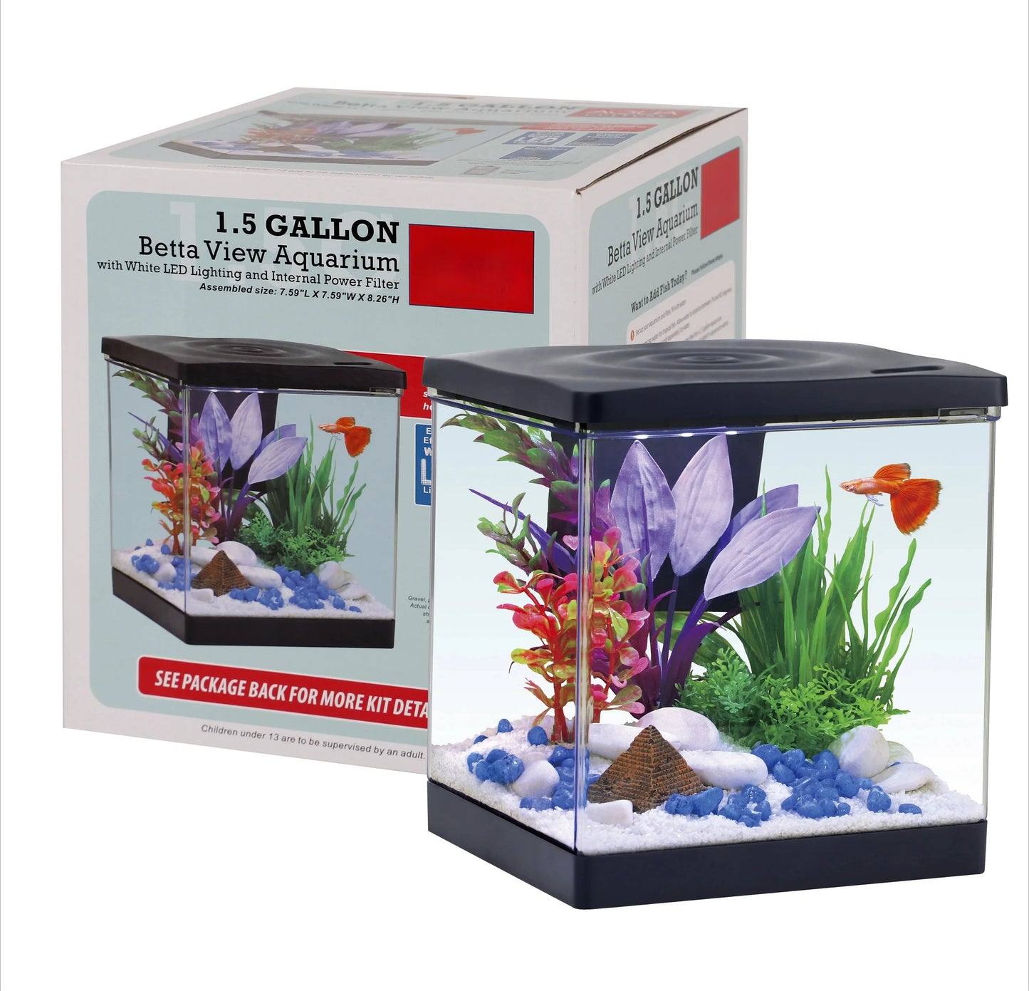 1.5 Gallon Plastic Aquarium Tank with Filter and Light for Small Fish