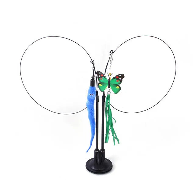 Funny Cat Toys Double Headed Suction Cup Cat Teaser Stick Removable Handheld Cat Interactive Toy Mouse Feather Bell Pet Supplies