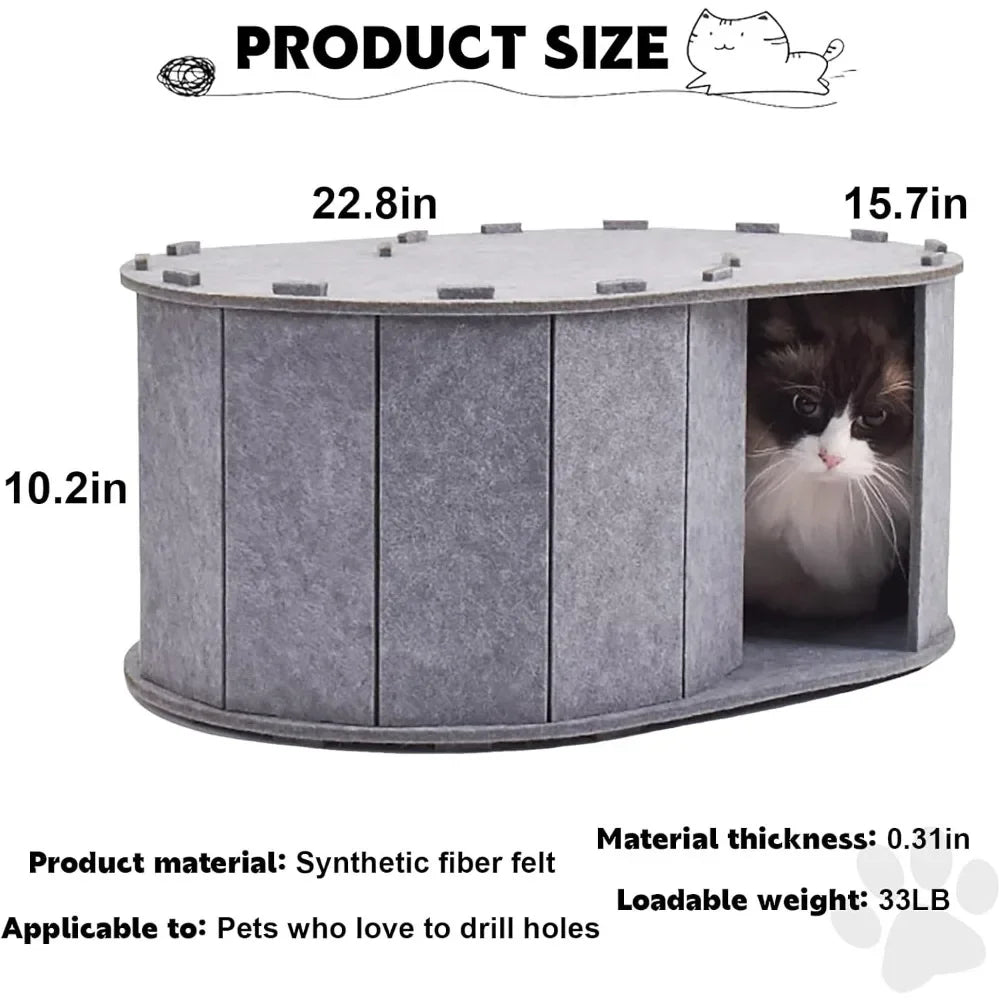 Cat Tunnel Bed for Indoor Cats - Peekaboo Cat Cave with S-Shaped Maze, Multi-Exit Felt Scratching Tunnel & Cozy Hideaway,