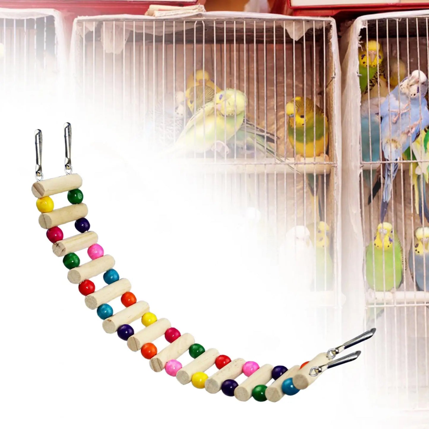 Wooden Bird Ladder Perch Stand Toy for Finches Budgies and Canaries