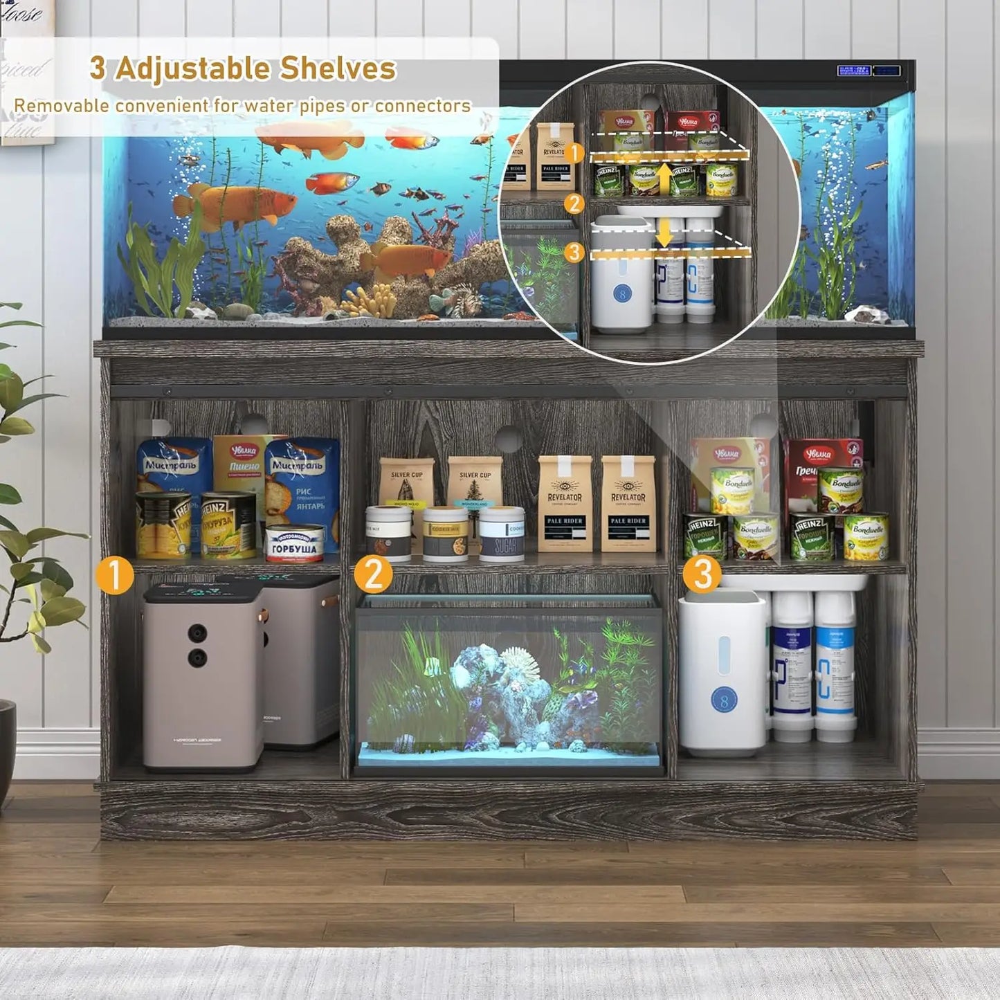 Farmhouse 55-75 Gallon Fish Tank Stand with Power Outlet and Sliding Barn Door