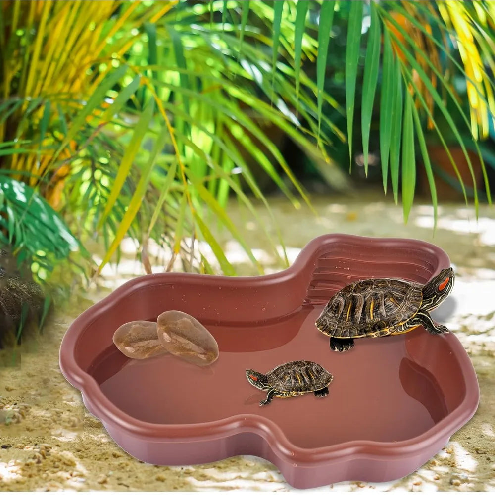Reptile Bathing Pool Reptile Feeding Dish Water Bowl with Ramp Aquarium Ornament for Snake, Turtle, Bearded Dragon, Lizard Bath