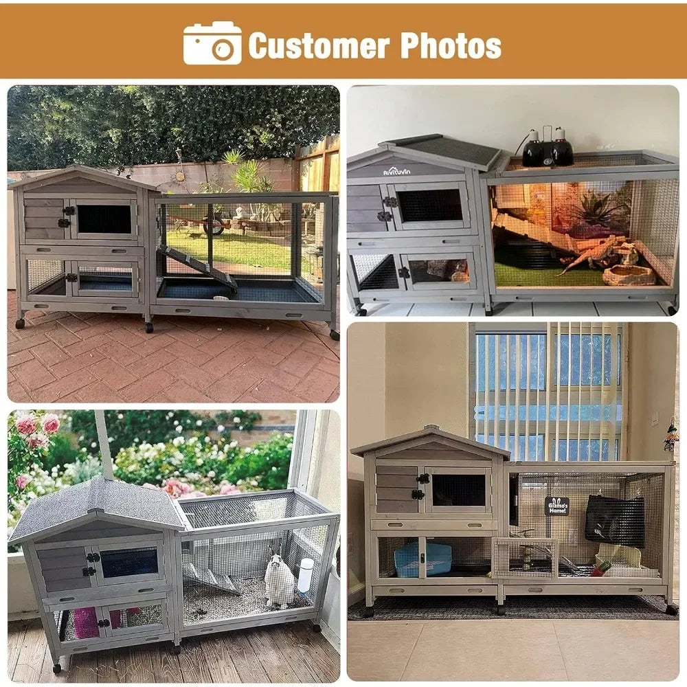 Bunny Cage Indoor Outdoor Rabbit Hutch with Waterproof Roof and Easy Clean Tray