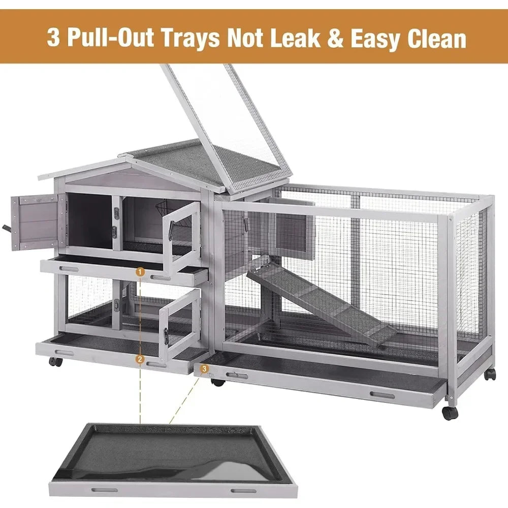 Bunny Cage Indoor Outdoor Rabbit Hutch with Waterproof Roof and Easy Clean Tray