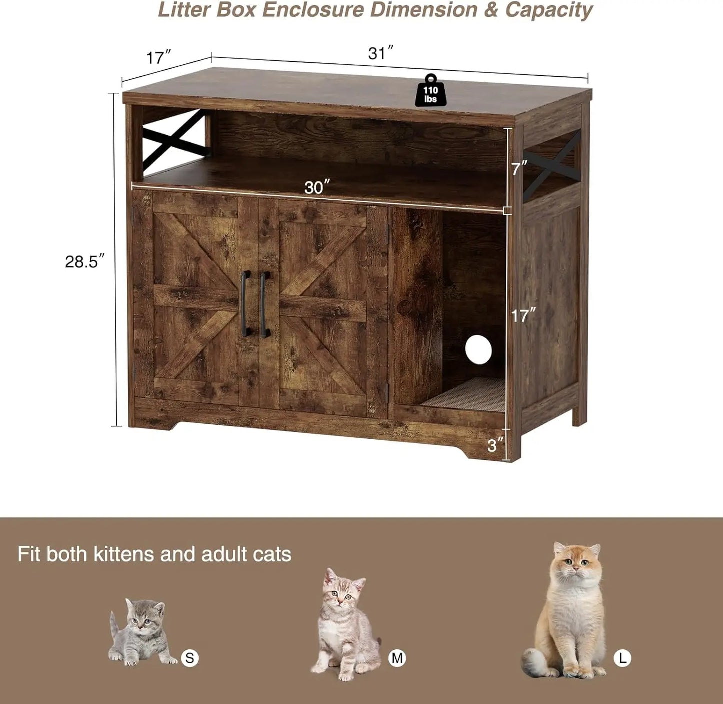 Vabches Wooden Cat Litter Box Enclosure with Scratch Pad and Storage Shelf