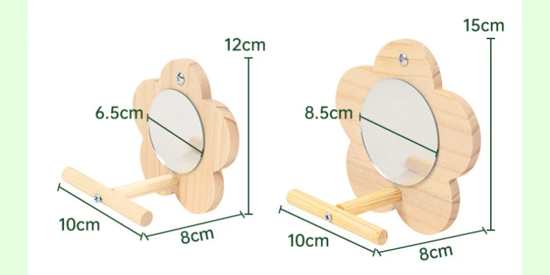 Bird Mirror Wooden Interactive Play Toy With Perch For Small Parrots And Budgies