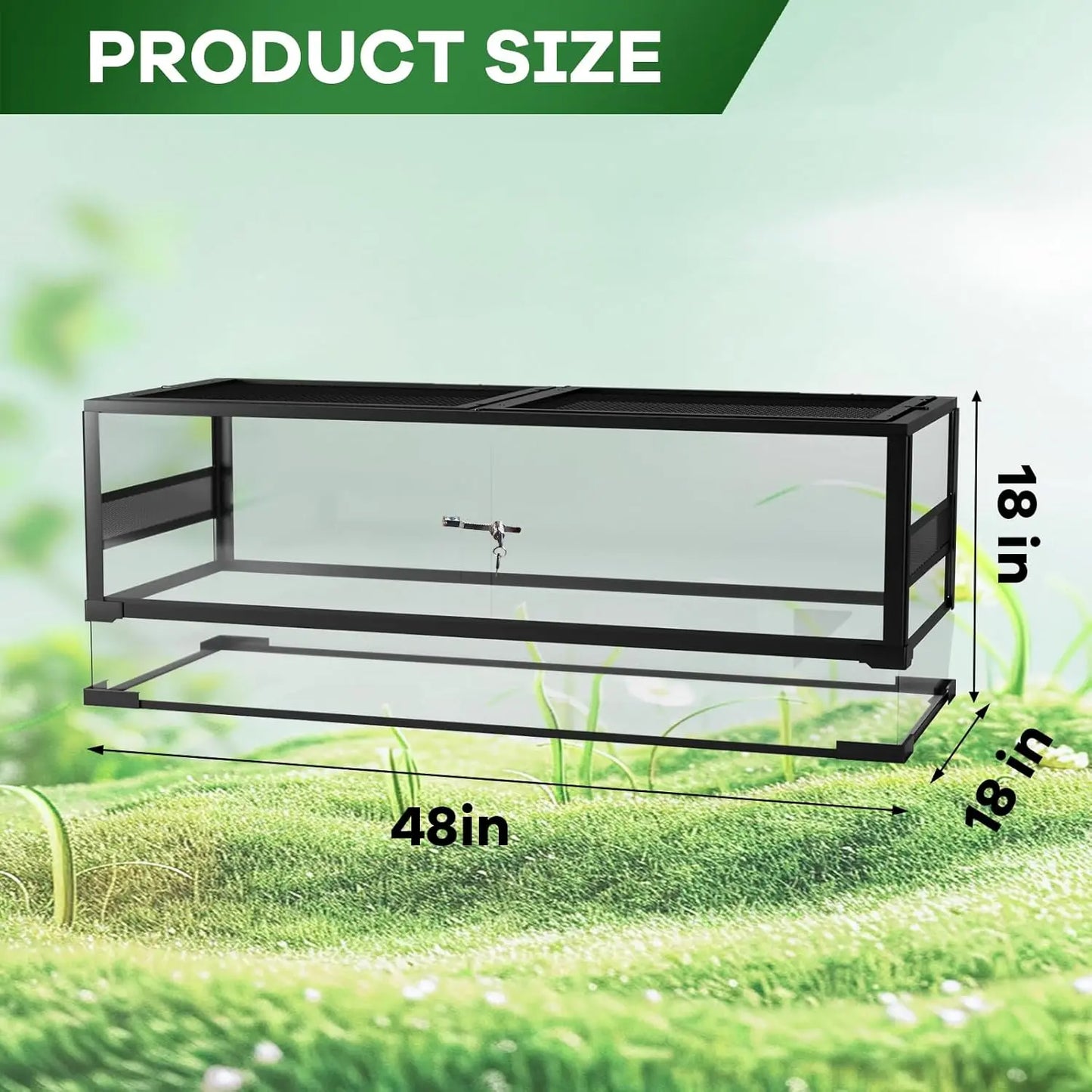 Glass Reptile Terrarium With Top And Side Ventilation Double Hinge Door