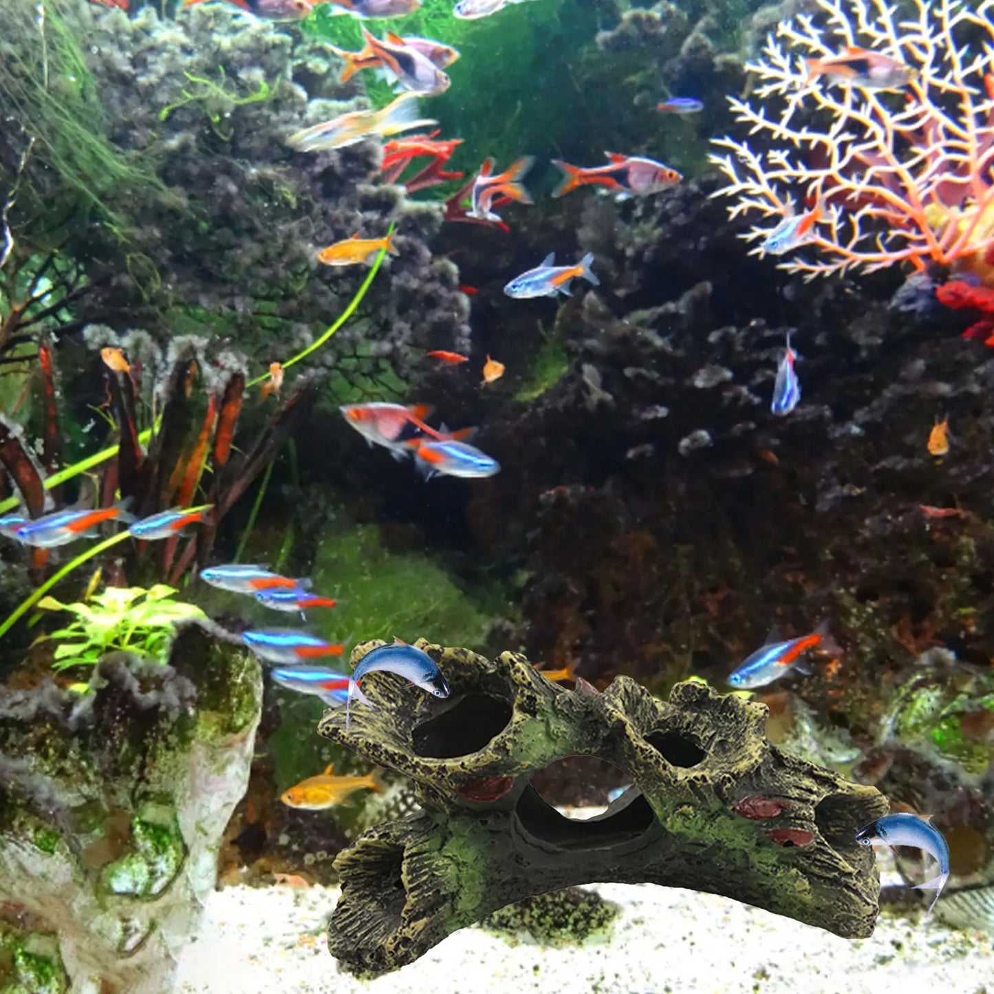 Artificial Hollow Log Decor for Fish Tank Multifunctional Aquarium Ornament