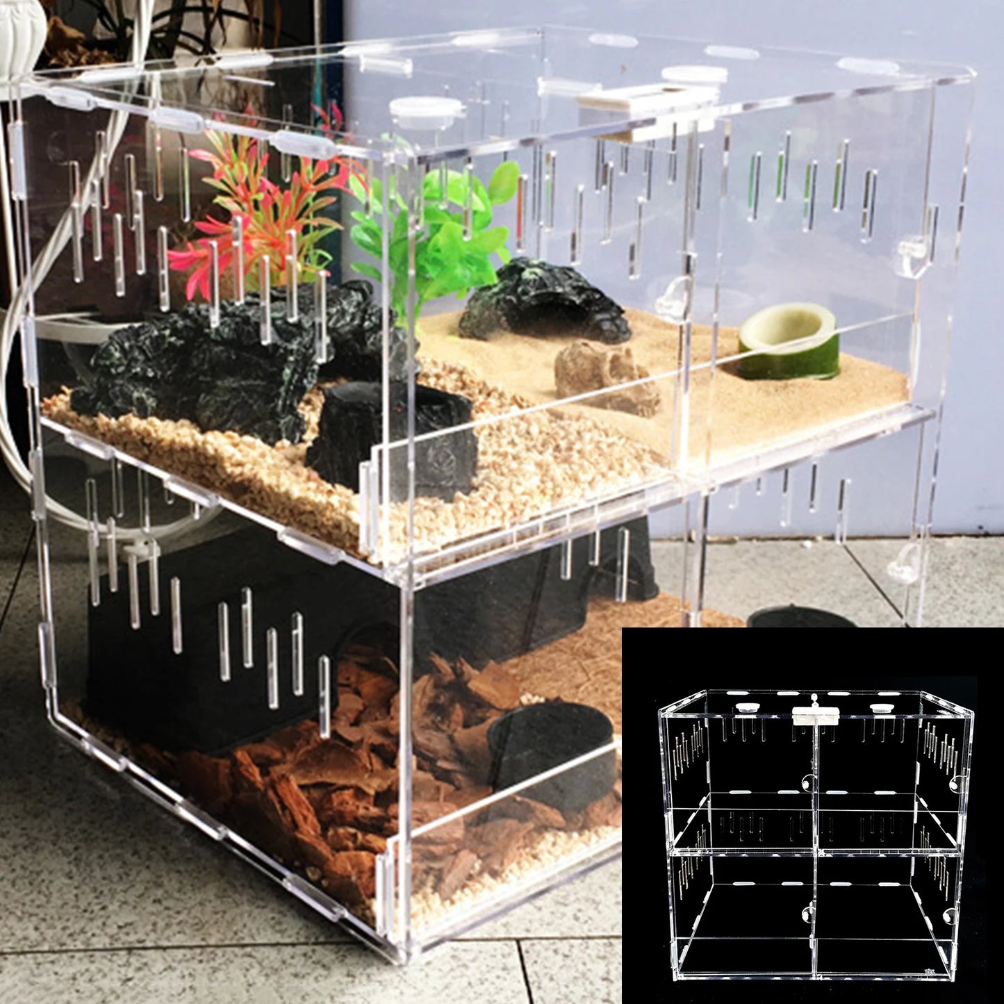 Acrylic Pet Breeding Box for Reptiles and Insects with 4 Grids