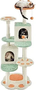 Yaheetech 57.5in Cat Tree Tower Paw Shaped Platform Scratching Posts 2 Condos