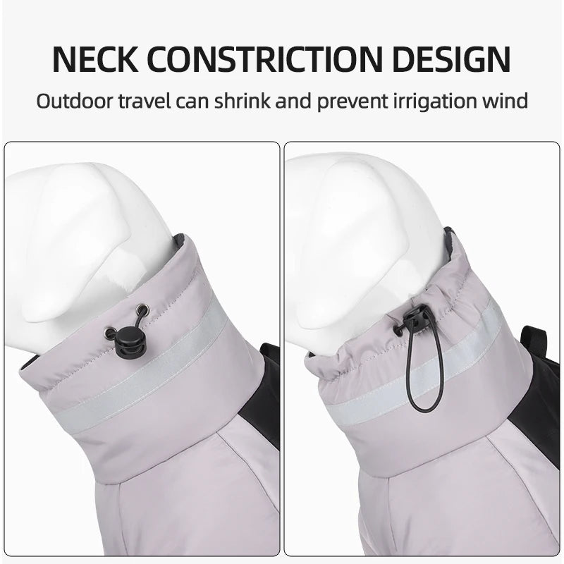 Warm Reflective Puffer Dog Coat For Large Dogs With Built In Harness Vest