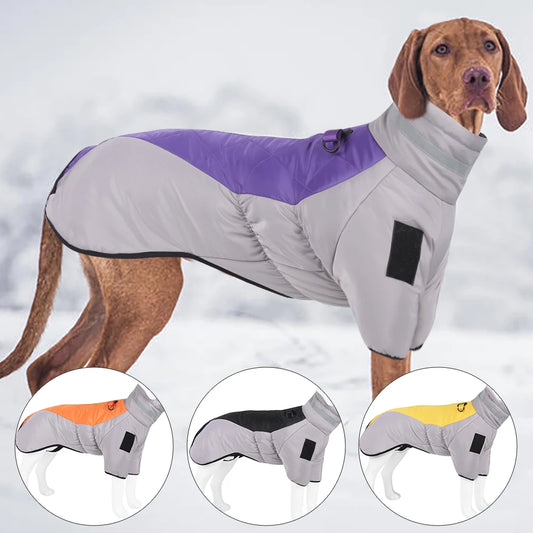 Warm Reflective Puffer Dog Coat For Large Dogs With Built In Harness Vest