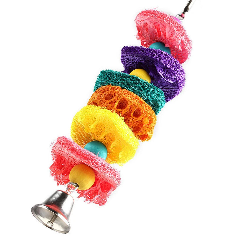 Funny Bird Toys for Parrots and Cockatiels Natural Loofah Swing with Bell
